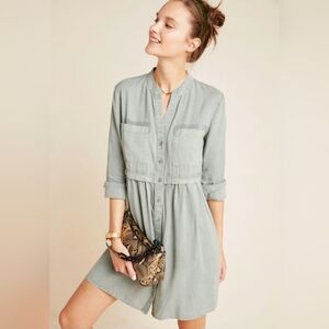 Anthropologie Cloth & Stone Lila Chambray Shirt Dress Green Size Large
